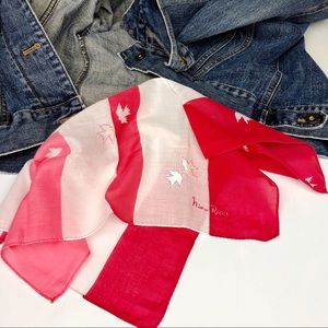 NINA RICCI Color Block Bird White Pink Red Scarf